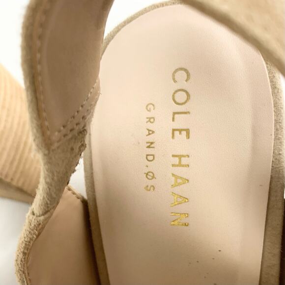 Cole Haan Grand OS Callista Tan Suede Perforated Bootie Block Heel Peep Toe 8 - Picture 7 of 11